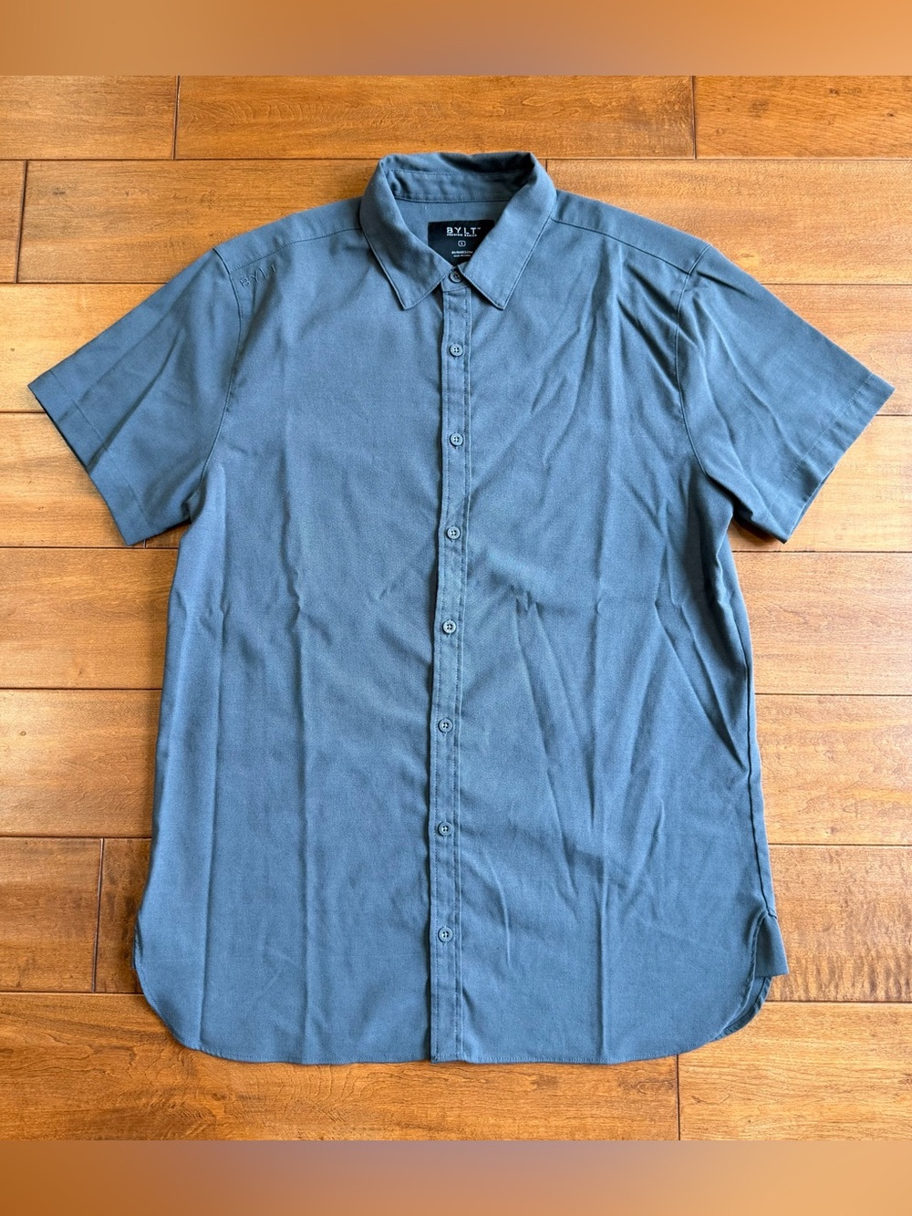 BYLT Premium Basic Stretch Short Sleeve Charcoal Button-Up Shirt - L